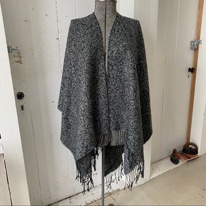 Paisley Print Knit Cape Poncho Wrap